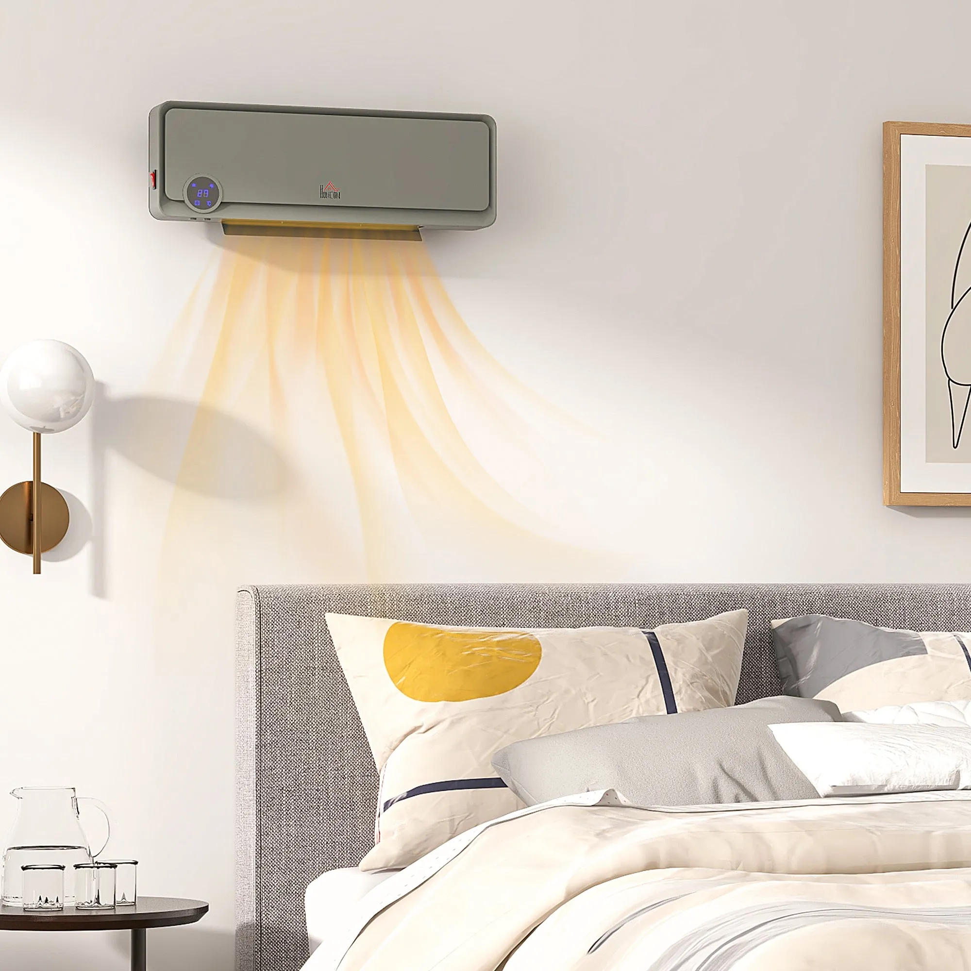 1000W/2000W Wall Downflow Heater 10-49°C Temperature w/ Timer Remote