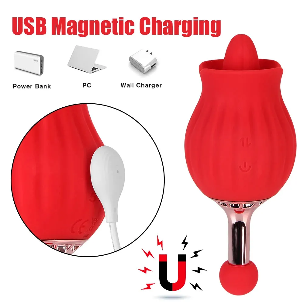2-in-1 Clit Clamp G Spot Vibrator Rose Toys - Nipple Clamping Tail Clitoral Vagina Stimulator