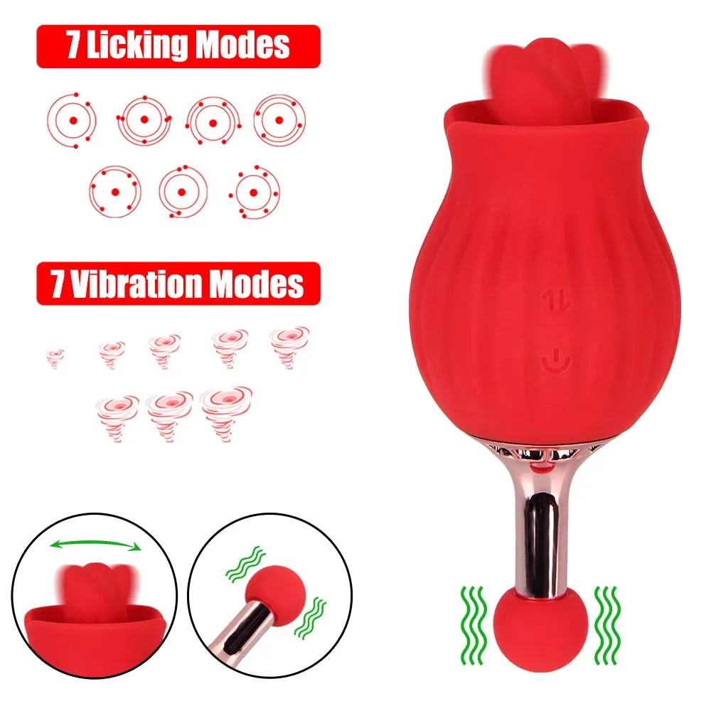 2-in-1 Clit Clamp G Spot Vibrator Rose Toys - Nipple Clamping Tail Clitoral Vagina Stimulator