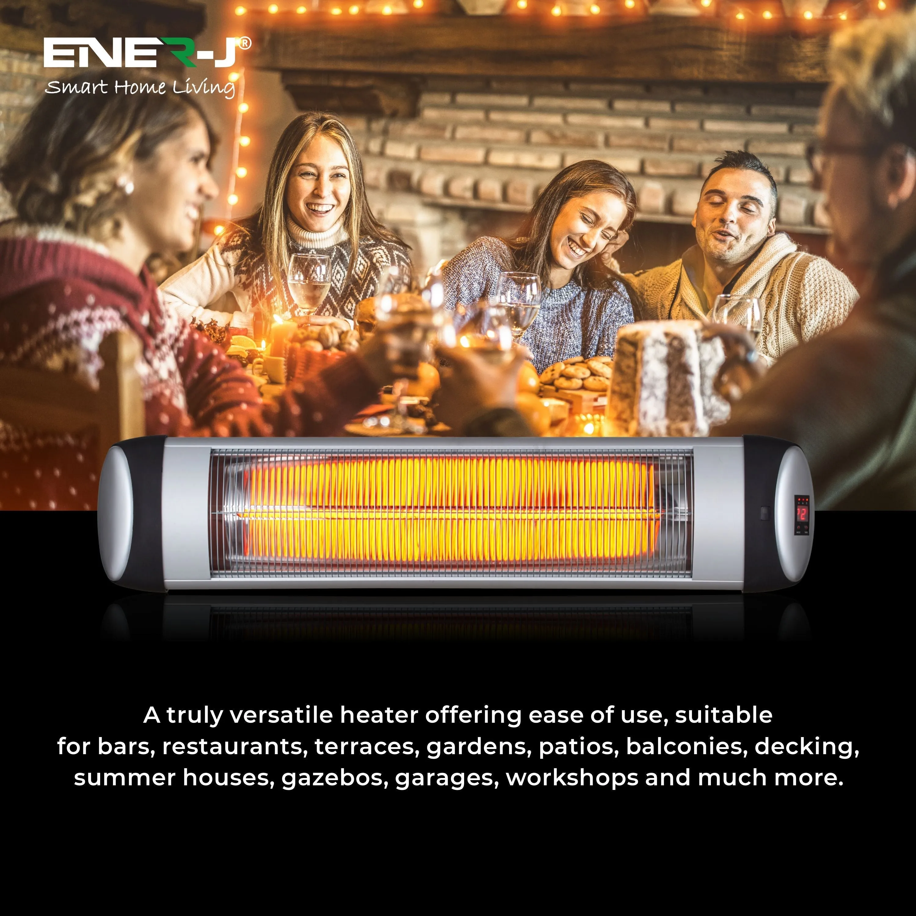 2000W Infrared Patio Heater, IP34 Wall Mounted Electric Heater With Quartz Tube, 3 Heat Settings 750W, 1500W and 2000W with LED Display, Ideal for Terrace, Garden, Patio, Balcony