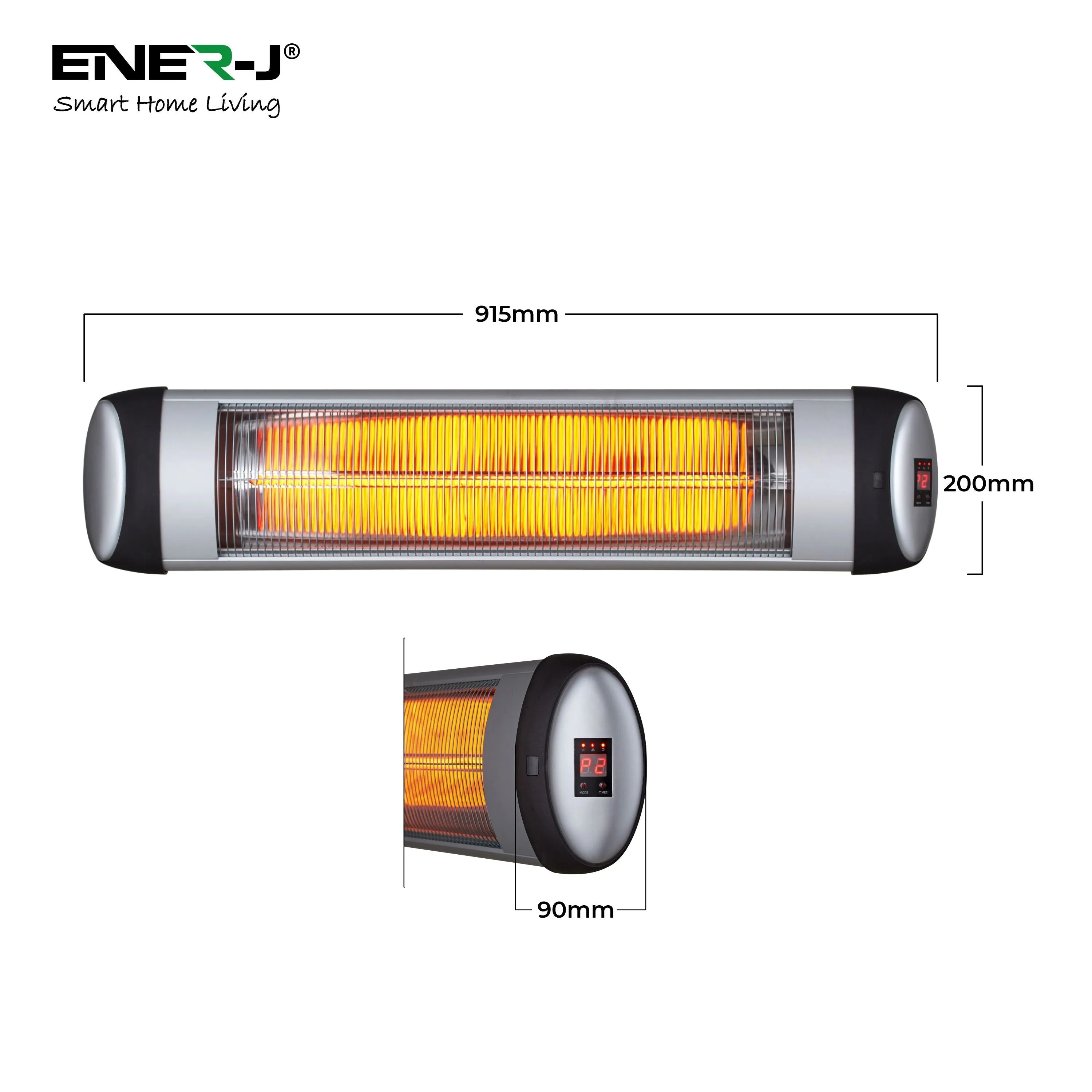 2000W Infrared Patio Heater, IP34 Wall Mounted Electric Heater With Quartz Tube, 3 Heat Settings 750W, 1500W and 2000W with LED Display, Ideal for Terrace, Garden, Patio, Balcony