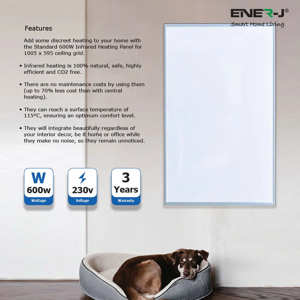 600 Watts Electric infrared Panel Heater, Energy Efficient IR Heaters, Wall Mounted, Ceiling, Infrared 1005 x 595 MM for Recessed Ceiling, Wall Mounting Infrared Heating System
