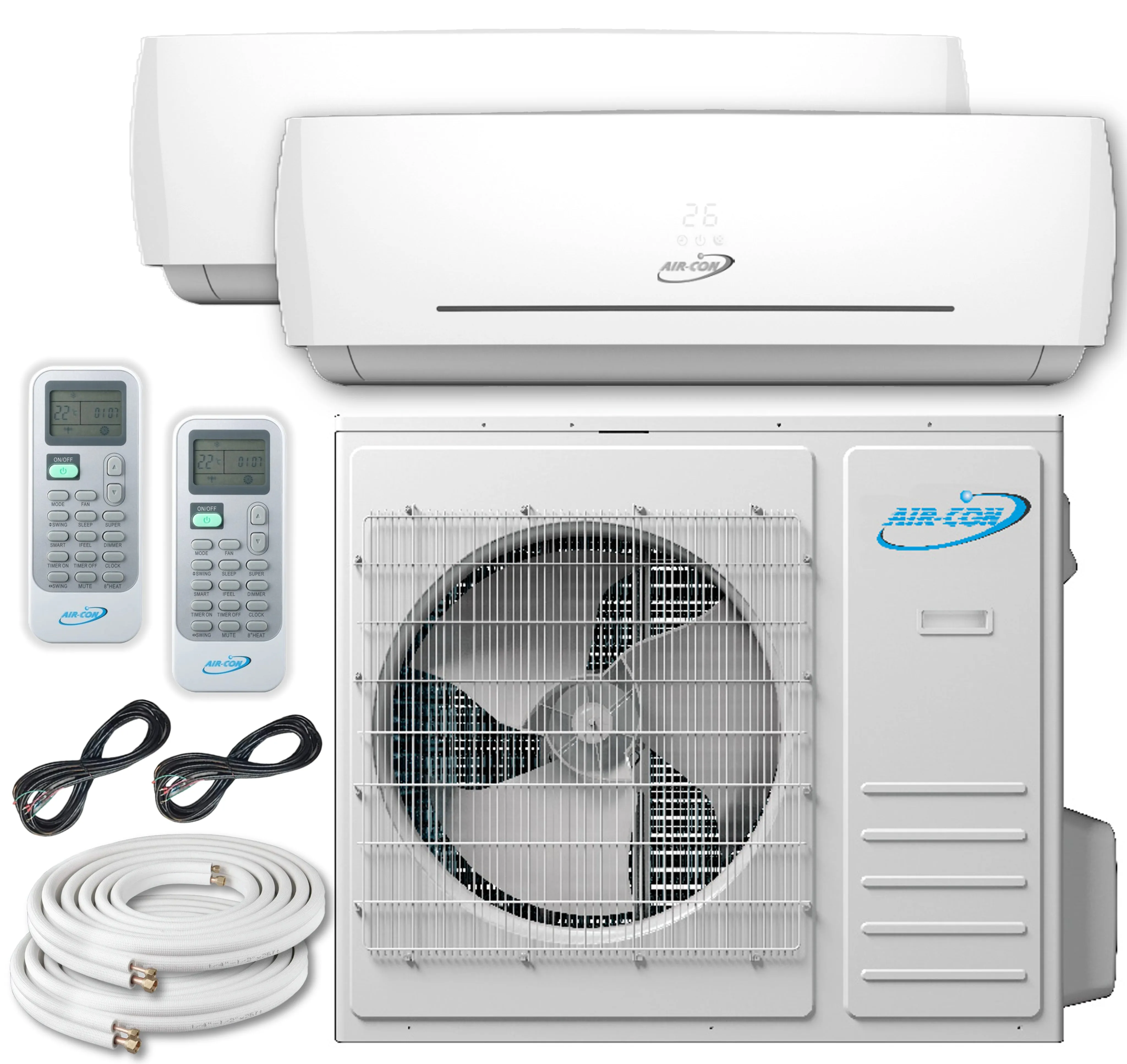 Air-Con International Multi Split Series 24,000 BTU 22 SEER 2 Zone Ductless Mini Split Air Conditioner and Heat Pump with 25 Ft. Pre-Charged Line Sets 12K   12K