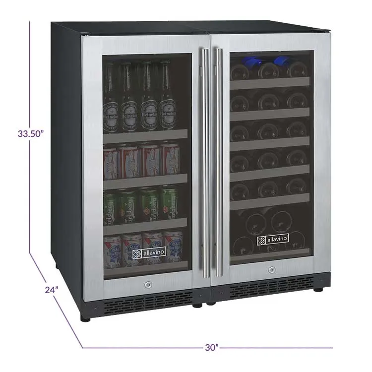 Allavino FlexCount II Tru-Vino 2.3 Amps 30 Bottle/88 Can Dual Zone Beverage/Wine Fridge 3Z-VSWB15-2S20