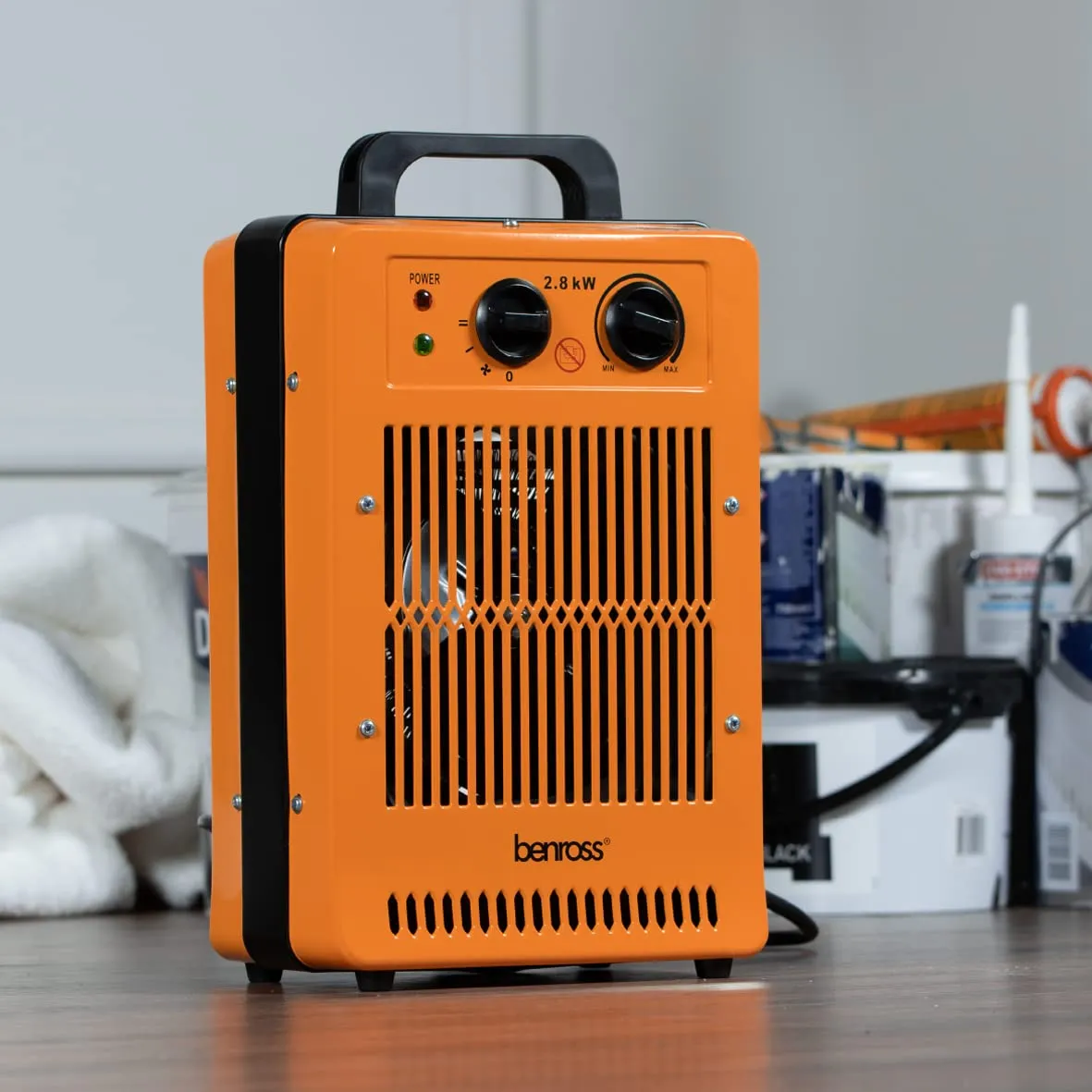 Benross 42468 Large Industrial Fan Heater/Adjustable Thermostatic Control/Cool Air Setting/Dual Overheat Protection/Portable & Low Noise / 2800W / Orange Colour