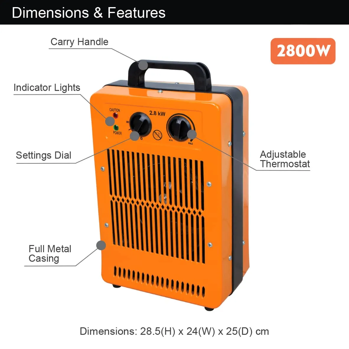 Benross 42468 Large Industrial Fan Heater/Adjustable Thermostatic Control/Cool Air Setting/Dual Overheat Protection/Portable & Low Noise / 2800W / Orange Colour