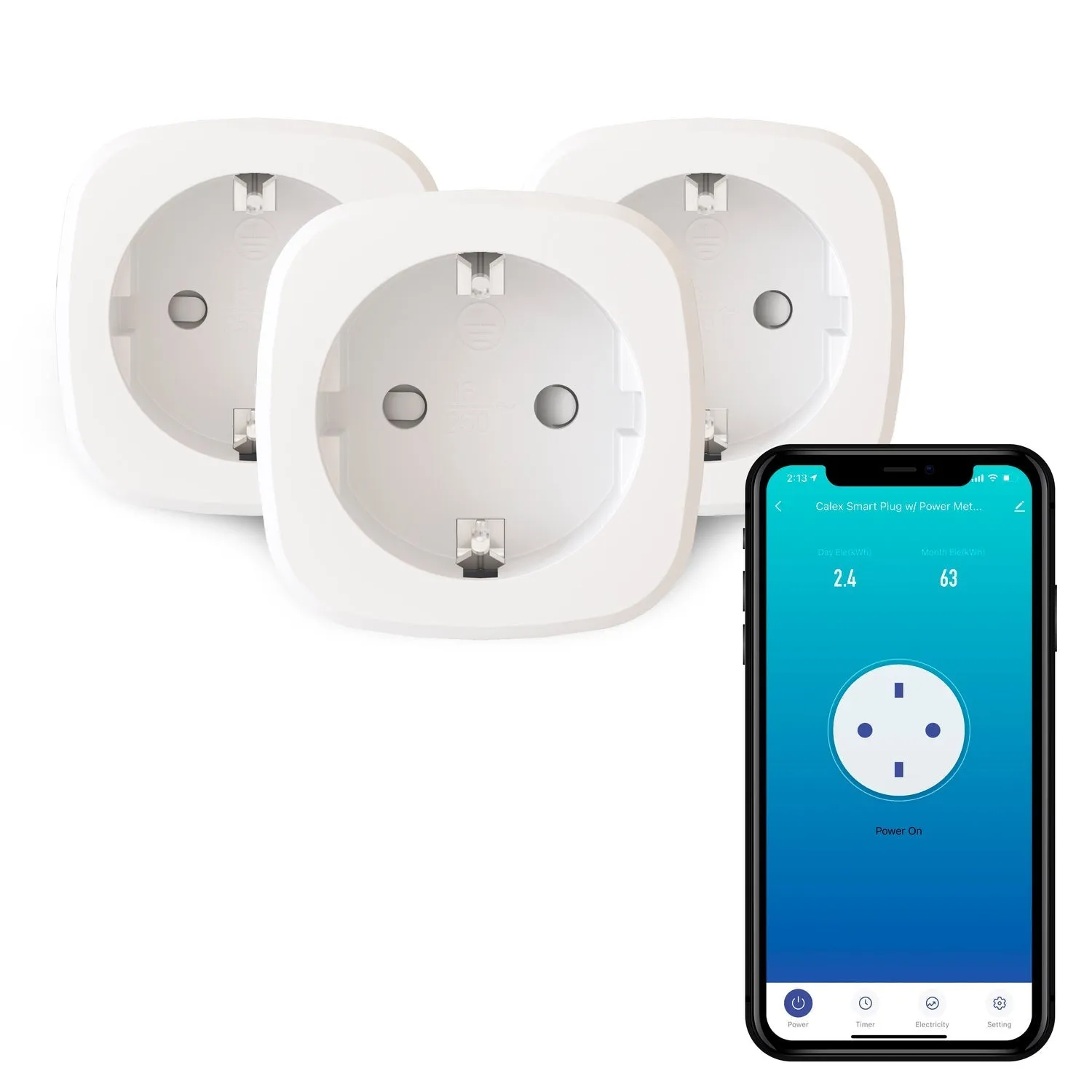 Calex Smart Plug - 3 pieces - with Energy Meter - White