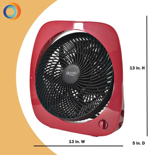 Comfort Zone 10" 3-Speed Square Turbo Desk Fan in Red