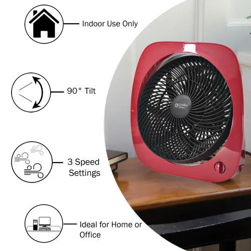 Comfort Zone 10" 3-Speed Square Turbo Desk Fan in Red