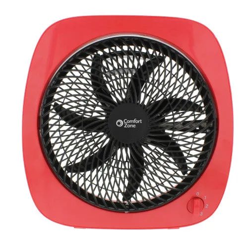 Comfort Zone 10" 3-Speed Square Turbo Desk Fan in Red