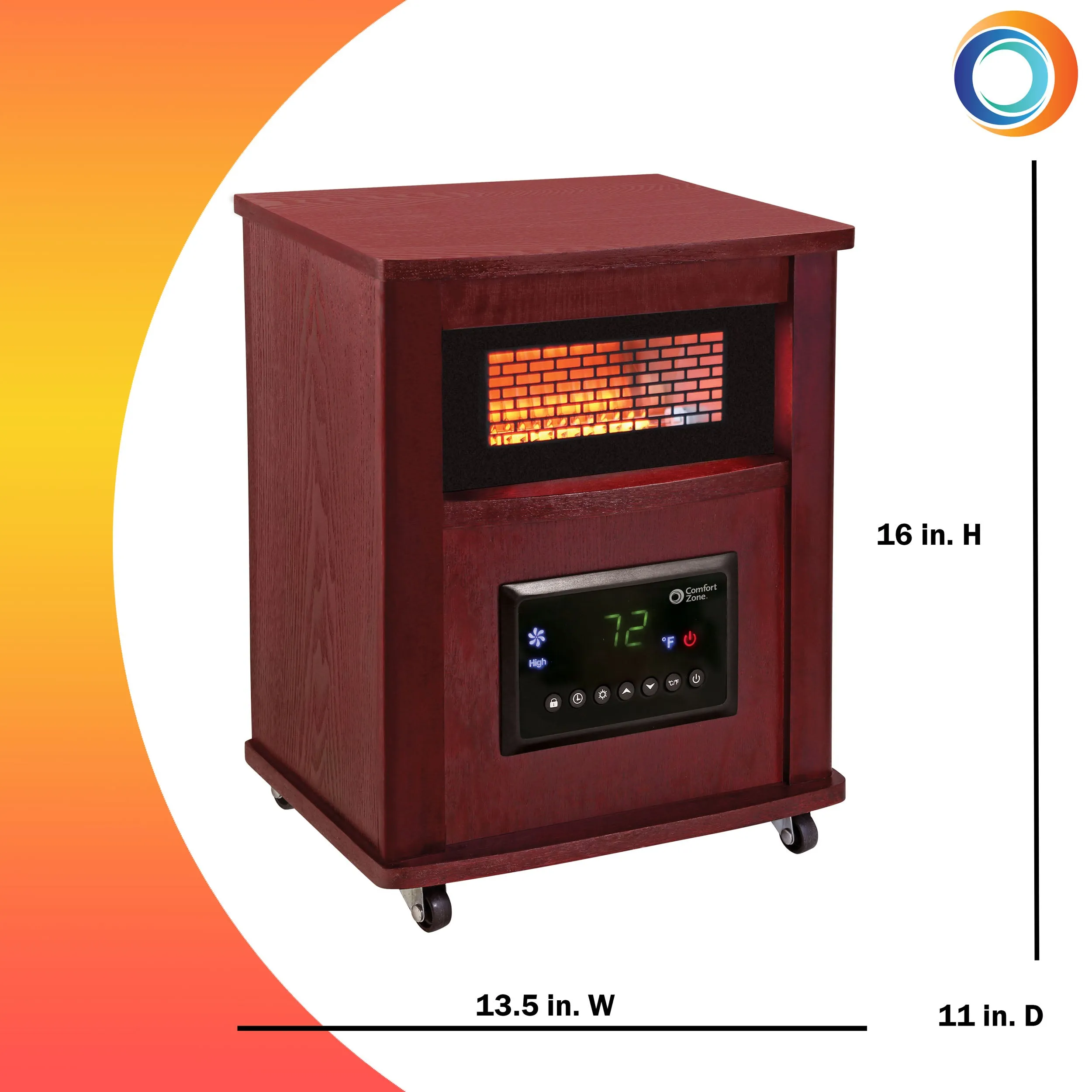 Comfort Zone Infrared Quartz Cabinet Heater with Remote Control in Cherry