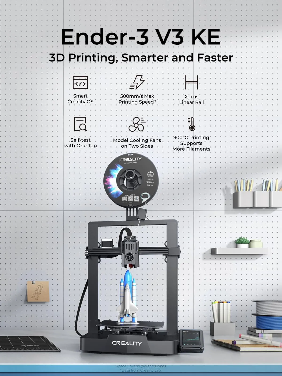 Creality Ender-3 V3 KE 3D Printer, 500 mm/s High-Speed Printing with Auto-Leveling, Sprite Direct Extruder Supports 300℃ Printing, Smooth Detail, 220×220×250 mm Print Volume