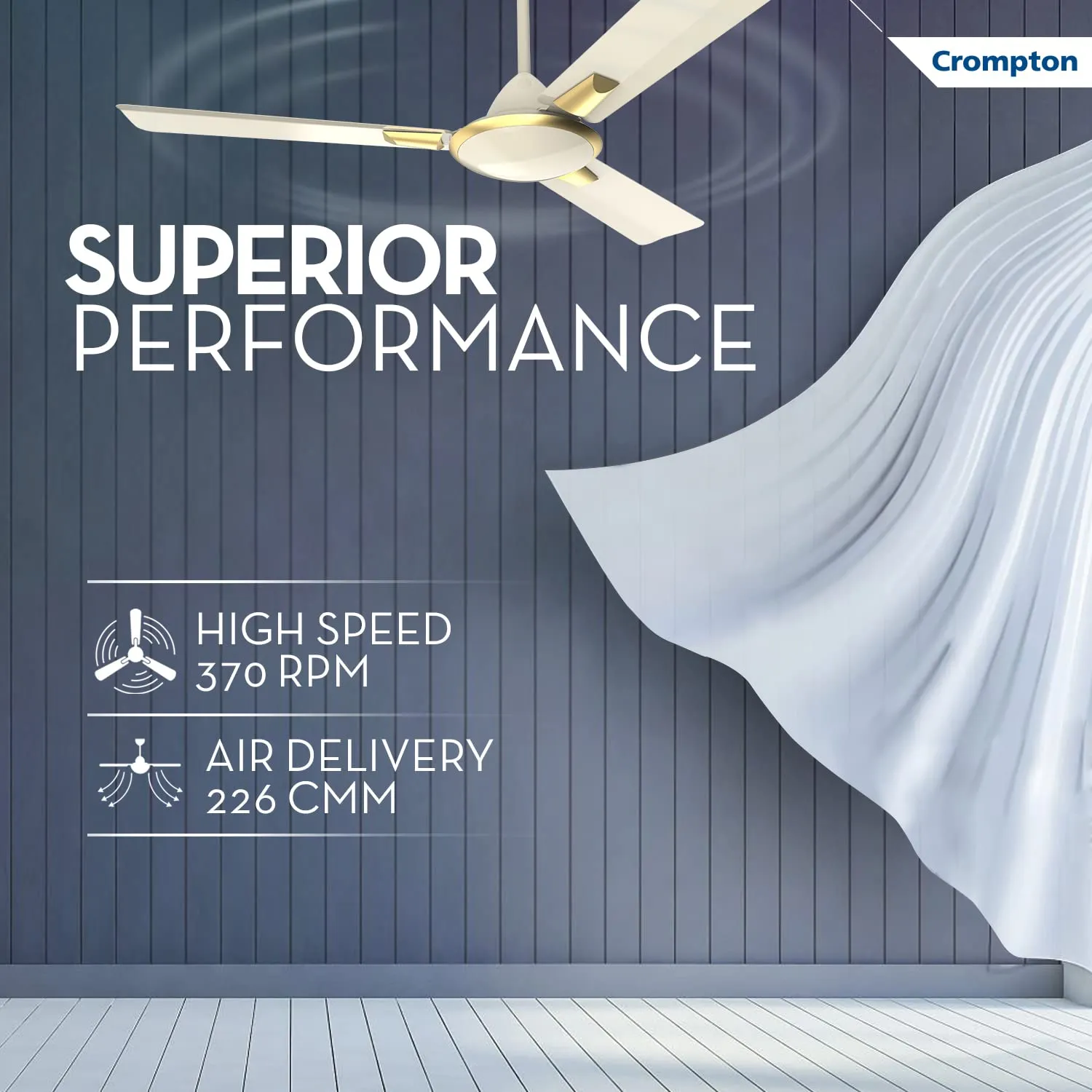 Crompton HIGHSPEED AURA 1200 mm (48 inch) Ceiling Fan (Ivory Deluxe) Star rated energy efficient fans