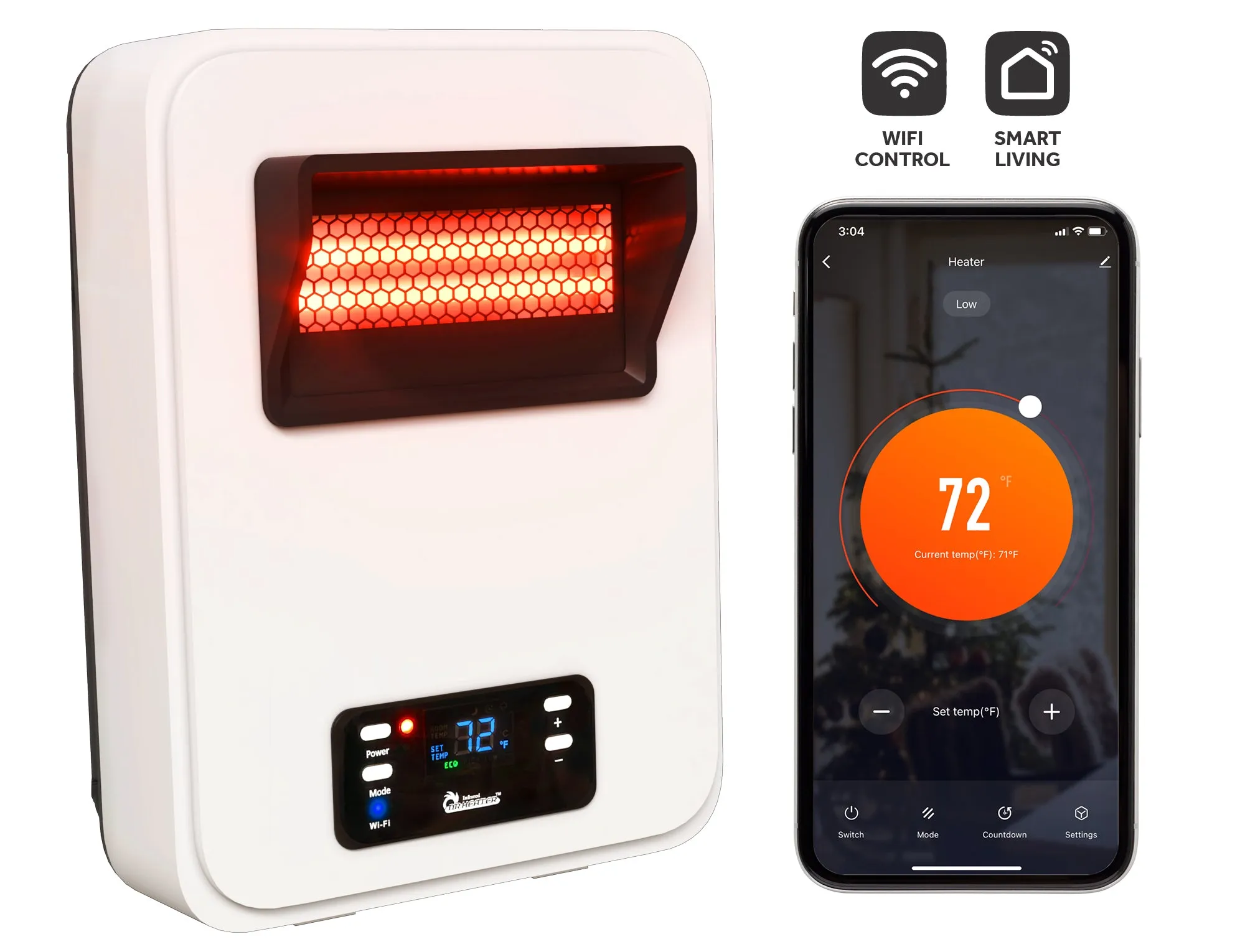 DR-908W - Infrared Heater with WiFi - Wall Heater - Electric Heaters for Indoor Use, Bedroom, Small Room,- Energy Saving 1500 Watt PTC Quartz Heater - Wall Mounted Radiant Heater