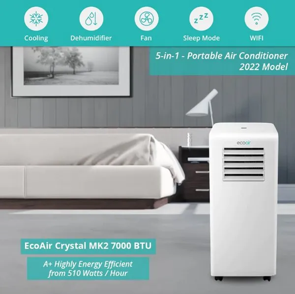 EcoAir Crystal MK2 7000 BTU Portable Air Conditioner with Smart App