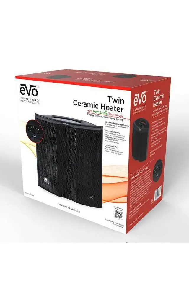 EVO Evolution Twin Ceramic Personal Space Small Portable Heater