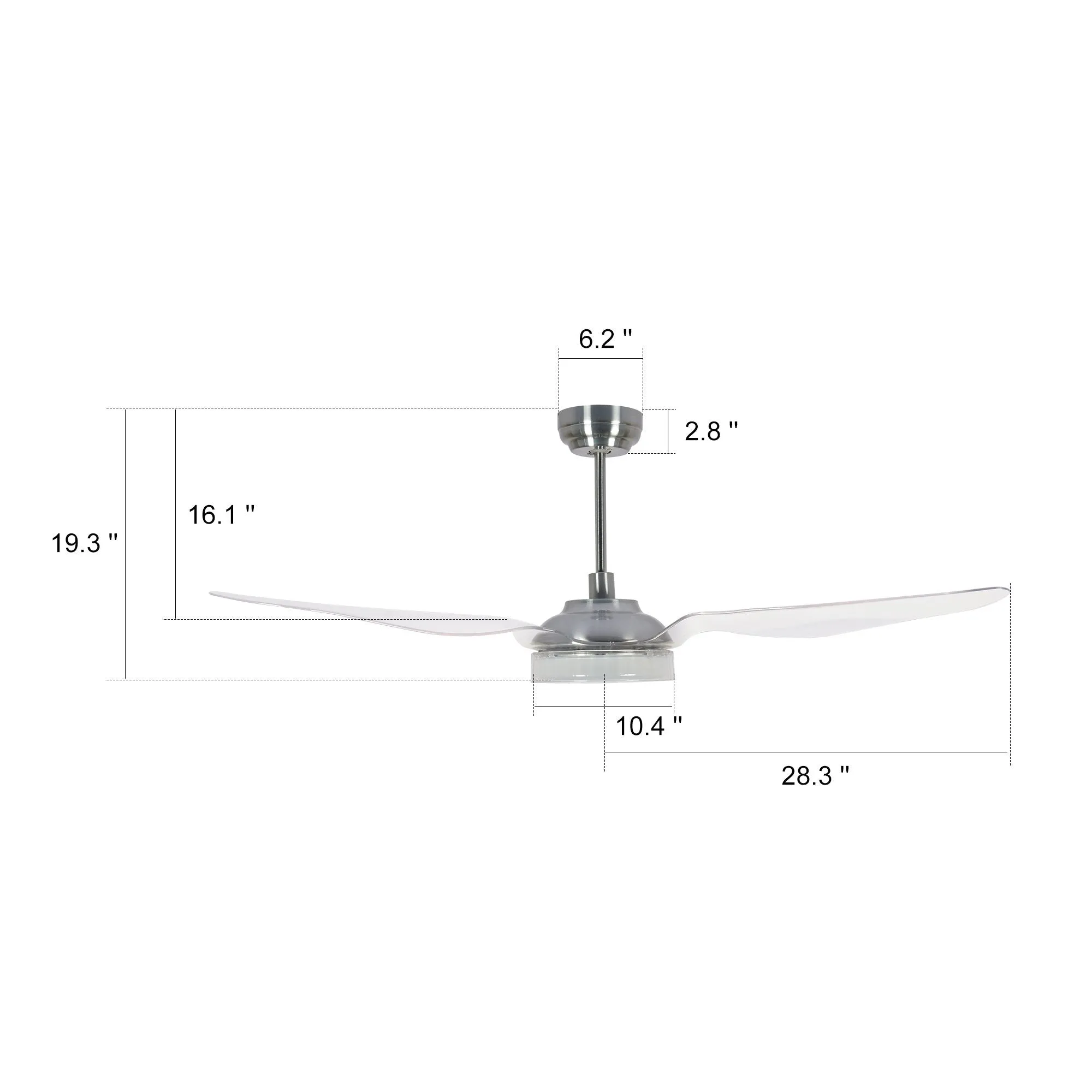 FLETCHER 56 inch 3-Blade Smart Ceiling Fan with LED Light Kit & Remote - Silver/Clear (Set of 2)