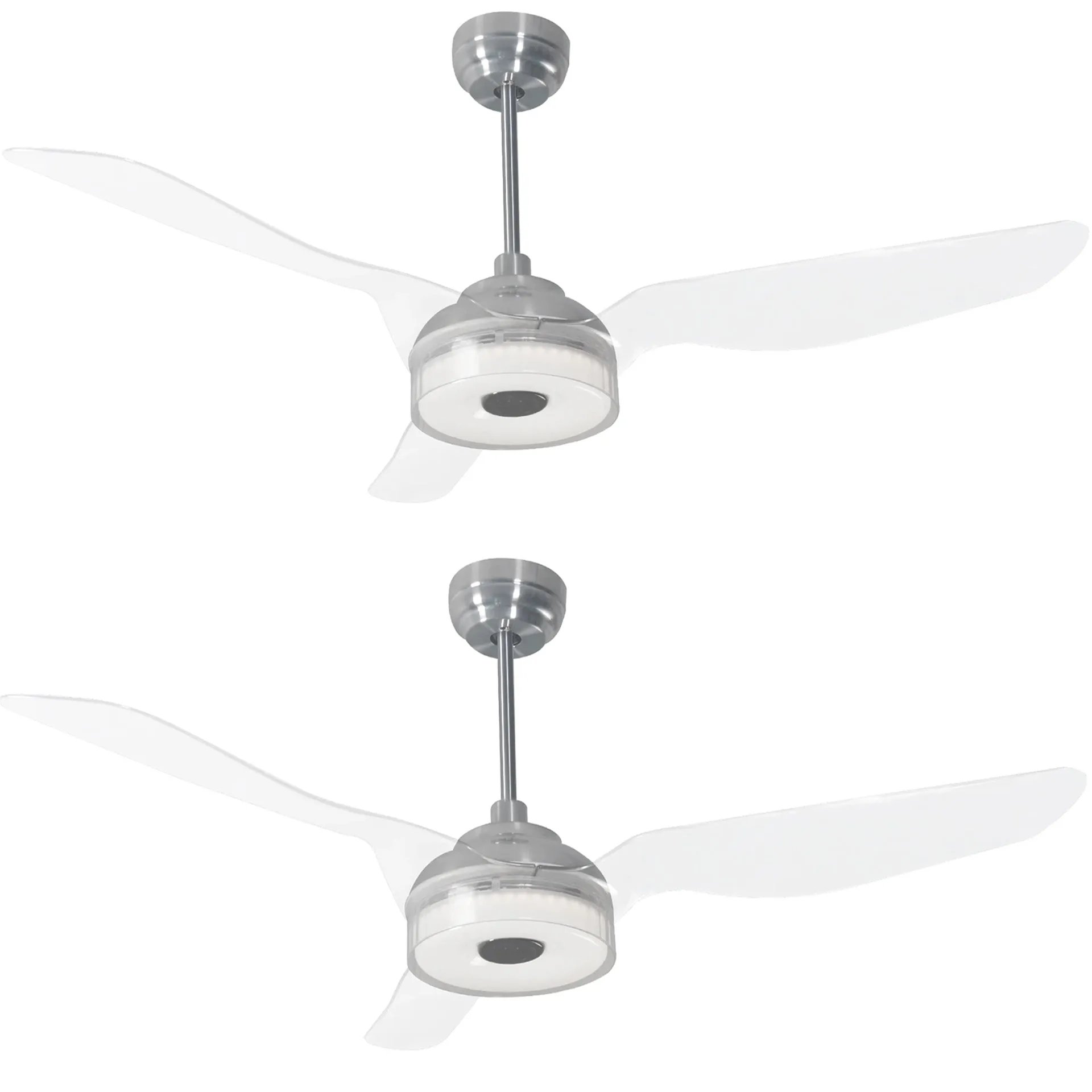 FLETCHER 56 inch 3-Blade Smart Ceiling Fan with LED Light Kit & Remote - Silver/Clear (Set of 2)