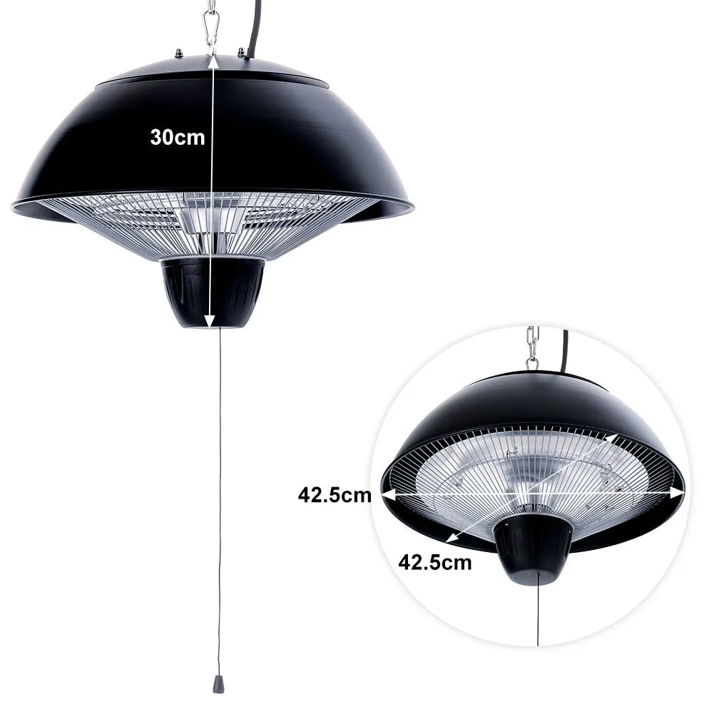 Garden Ceiling Heater Black Hanging Electric Patio Heater with Pull Rope Switch