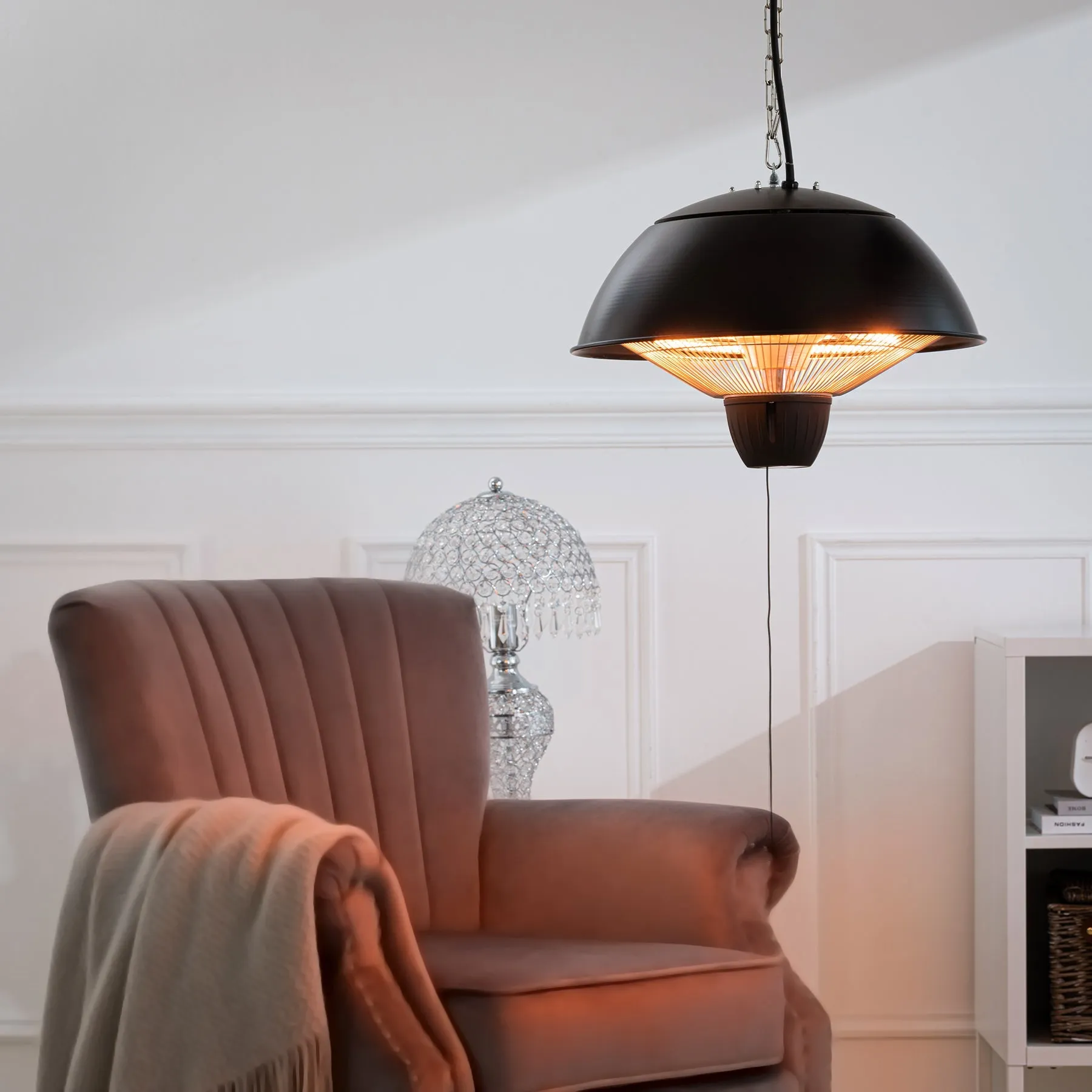 Garden Ceiling Heater Black Hanging Electric Patio Heater with Pull Rope Switch