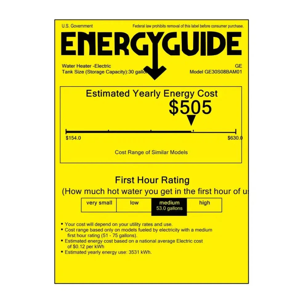 GE RealMAX Choice Model 30 Gallon Capacity Short Electric Water Heater