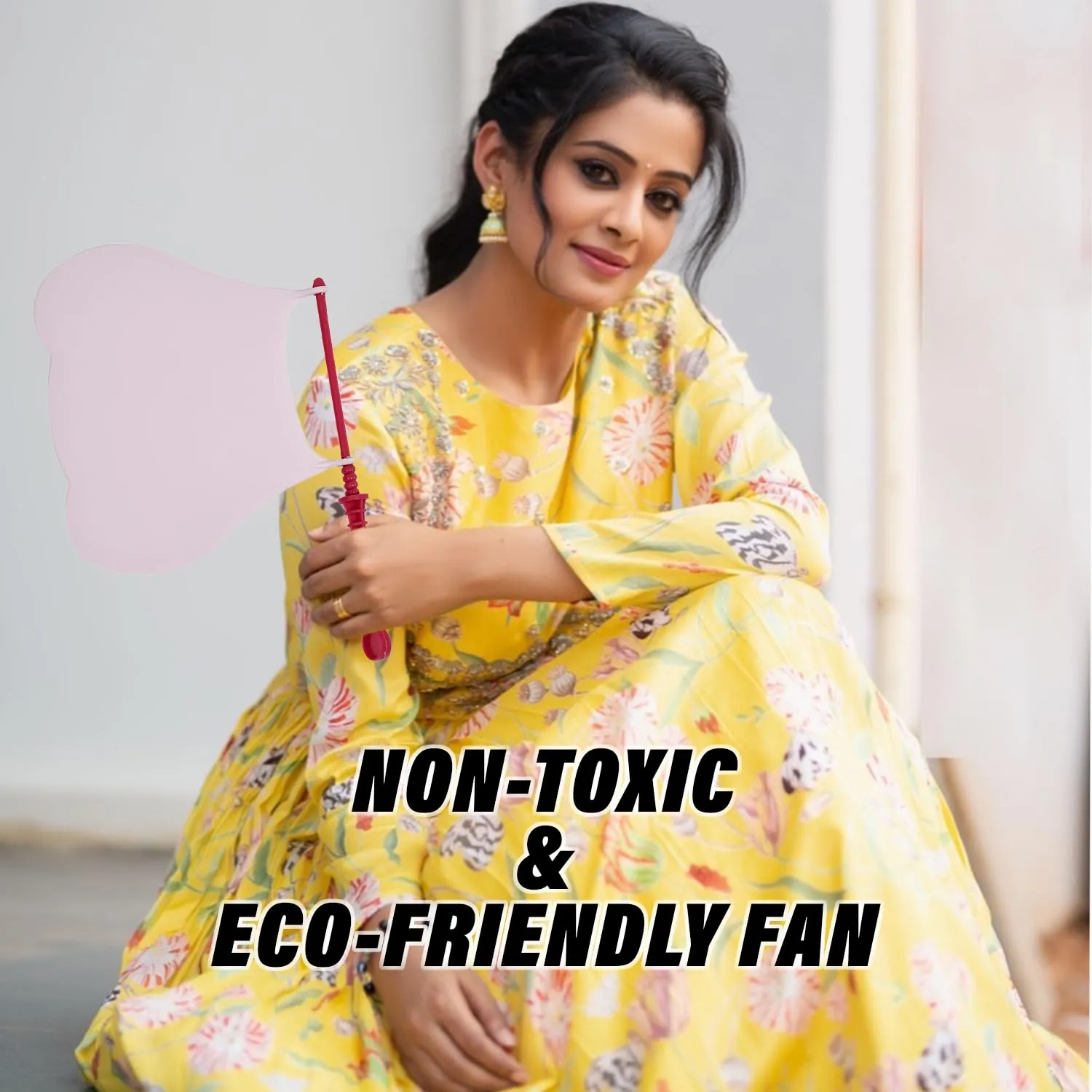 Heart Home Hand Fan | Plastic Hath Pankha | Hand Fan for Summer | Beejna for Natural Air | Caty Fan | Useful for Travel | Hand Fan for Cool Air | Pack of 2 | Pink