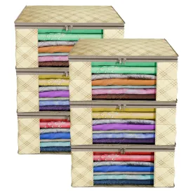 Kuber Industries Clothes Organizer For Wardrobe (Pack of 6) - Storage Organizer For Saree | Shirts | Salwar | Clothes - Dress Organizer For Wardrobe - Saree Covers With Zip (Printed) (Beige)