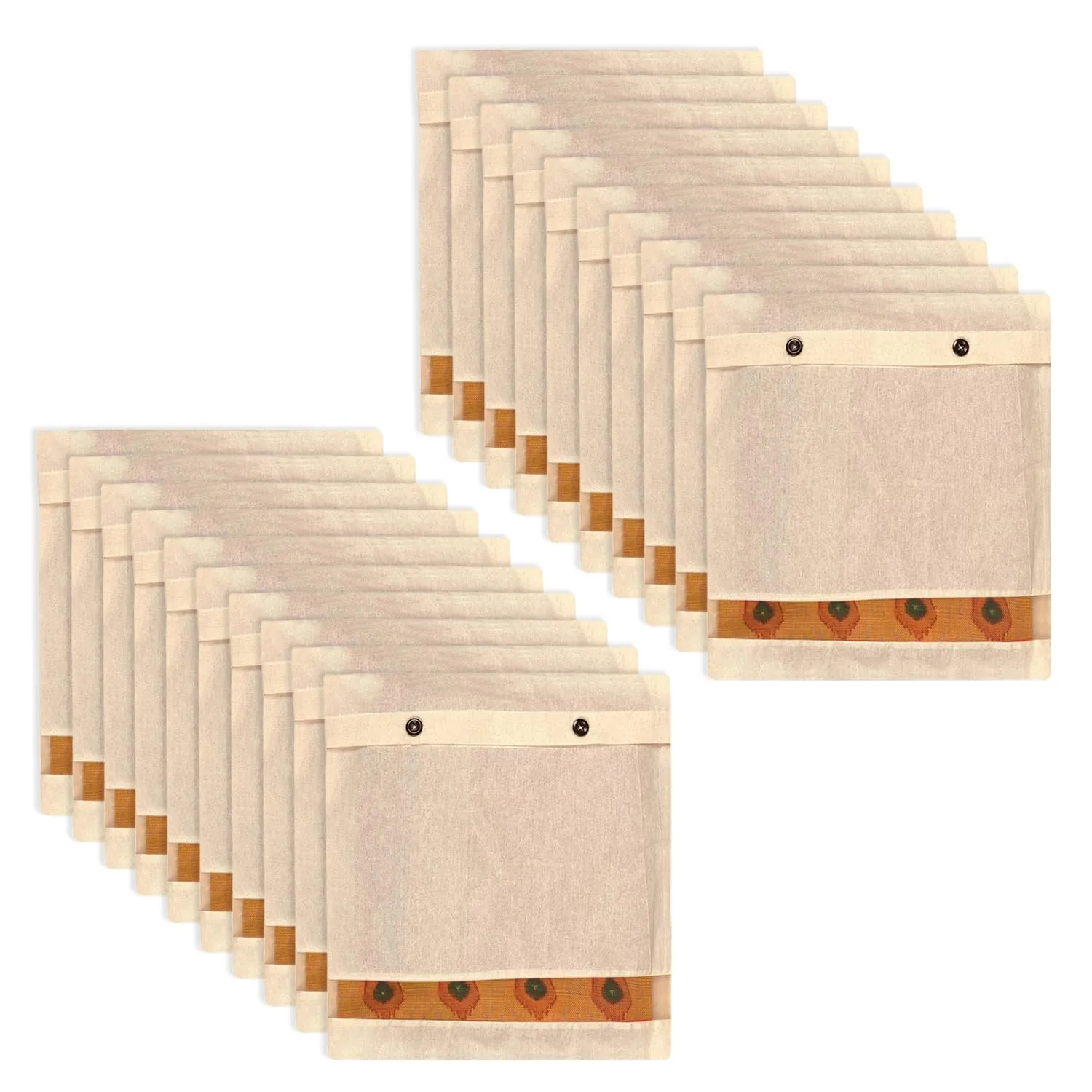 Kuber Industries Saree Bags | Clothes Bags for Storage | Cotton Wardrobe Organizer | Mesh Window Cloth Storage Bags Set | Single Packing Saree Cover with Button | Pack of 20 | Cream