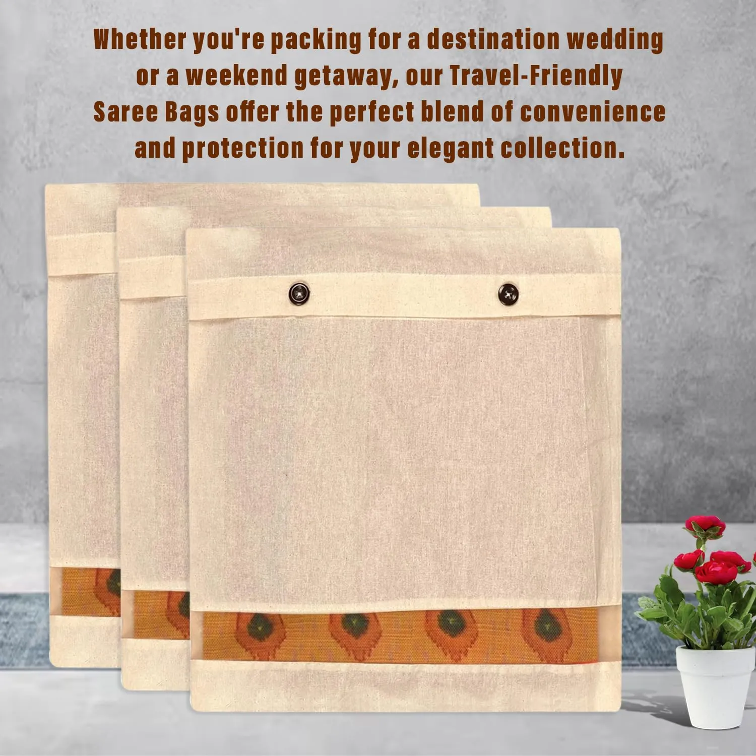 Kuber Industries Saree Bags | Clothes Bags for Storage | Cotton Wardrobe Organizer | Mesh Window Cloth Storage Bags Set | Single Packing Saree Cover with Button | Pack of 20 | Cream