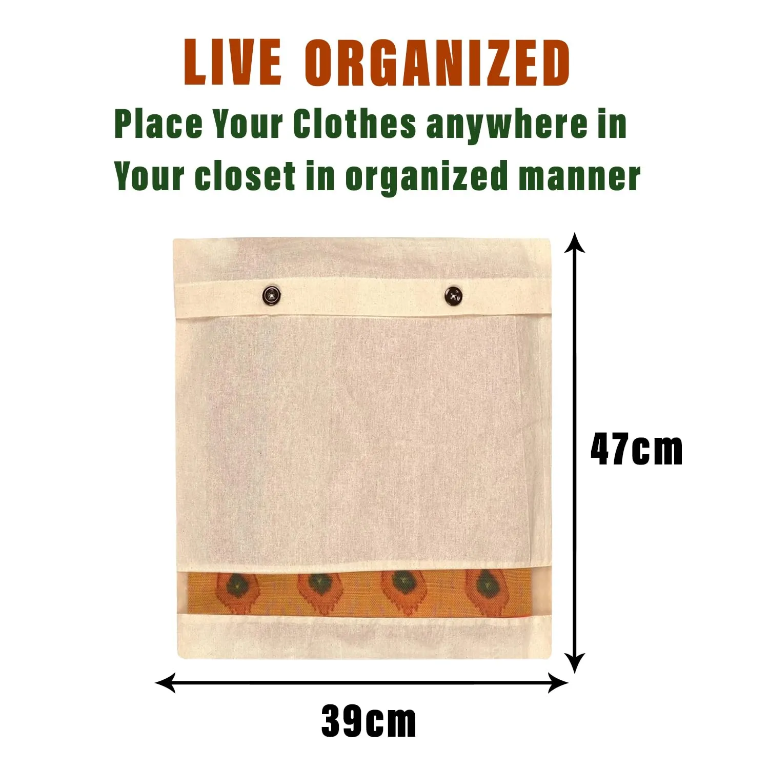 Kuber Industries Saree Bags | Clothes Bags for Storage | Cotton Wardrobe Organizer | Mesh Window Cloth Storage Bags Set | Single Packing Saree Cover with Button | Pack of 25 | Cream