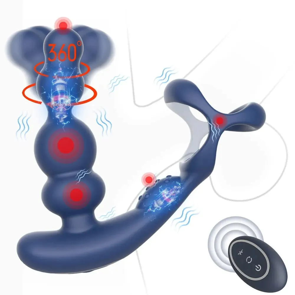 Male Anal Toys - 360° Rotate Prostate Massager Cock Ring Remoter Sex Toys for Men