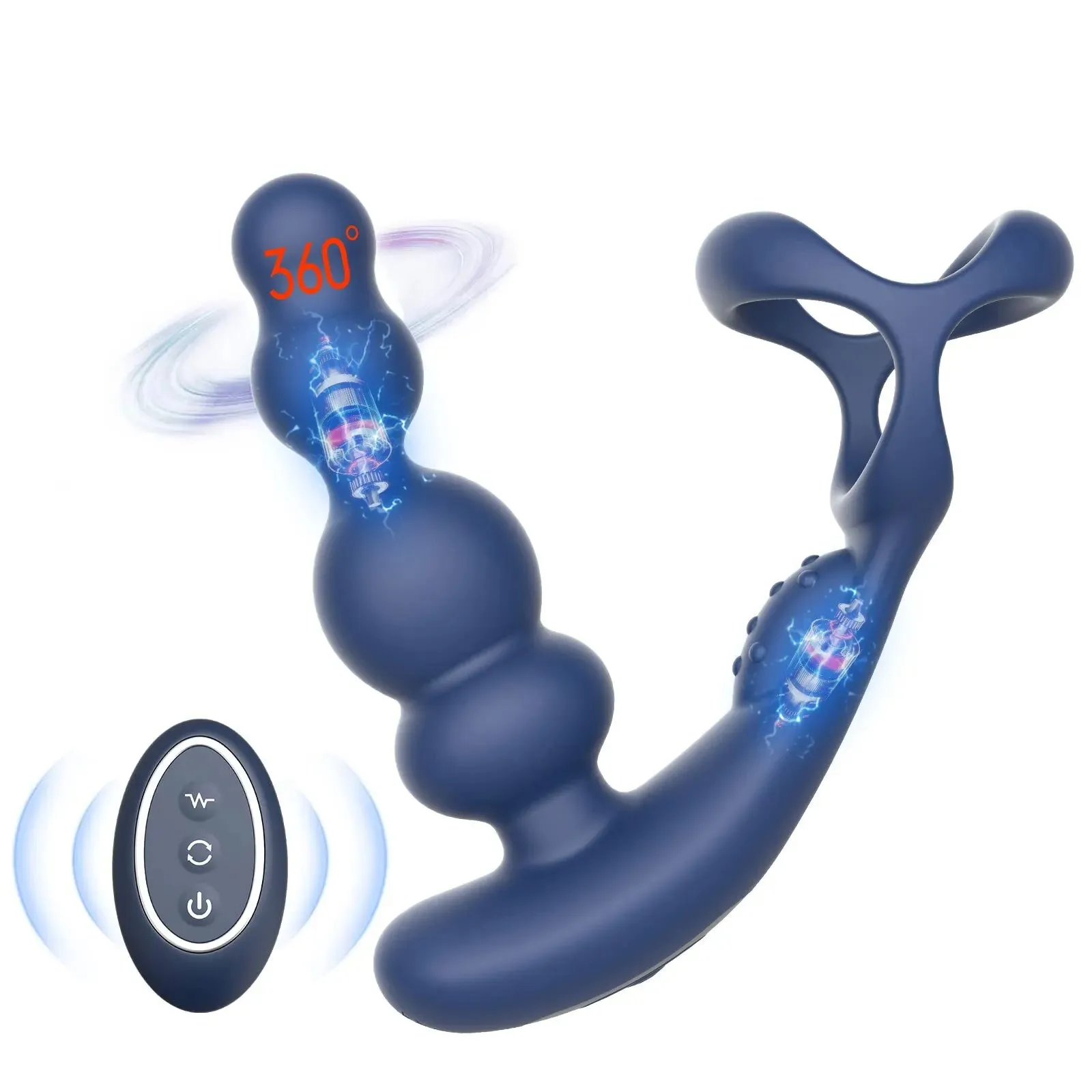 Male Anal Toys - 360° Rotate Prostate Massager Cock Ring Remoter Sex Toys for Men