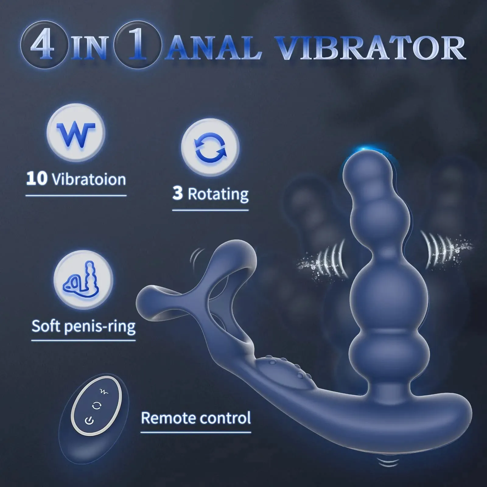 Male Anal Toys - 360° Rotate Prostate Massager Cock Ring Remoter Sex Toys for Men