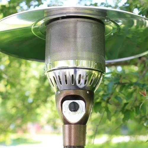 Patio Propane Heater Hiland Collection with Mocha Brown Wicker Outer and Safety Anti-Tilt Switch Included