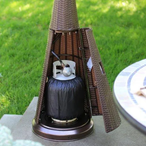 Patio Propane Heater Hiland Collection with Mocha Brown Wicker Outer and Safety Anti-Tilt Switch Included