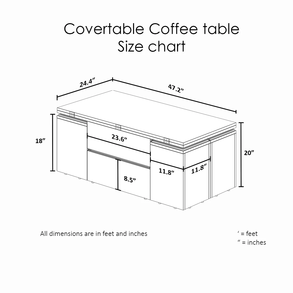 Pengu Convertible Coffee Table   Dining Table