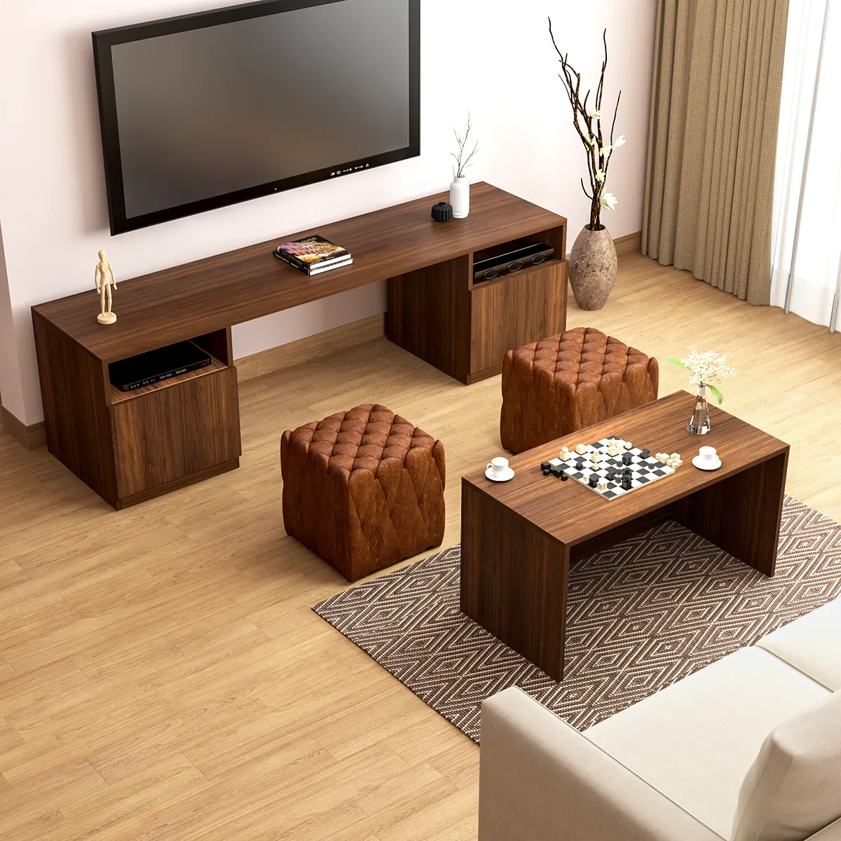 Pengu Tv unit with hidden coffee table
