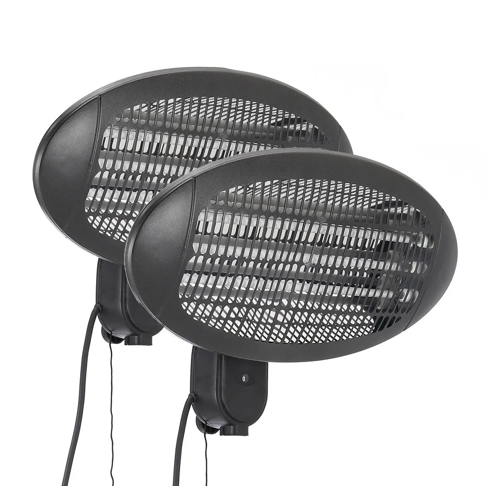 Set of 2 Wall Mount Electric Heaters Black 2KW Indoor Outdoor Heaters