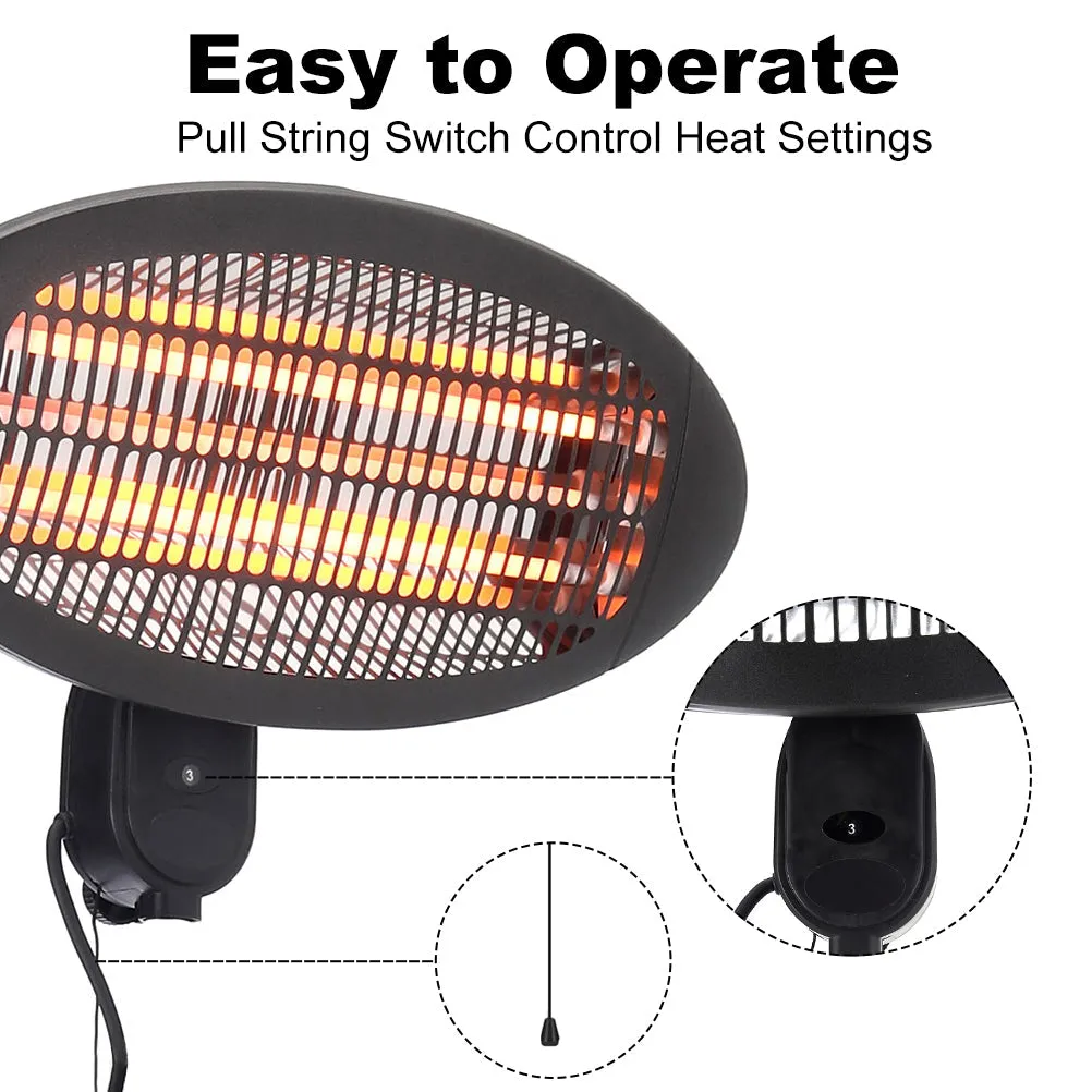 Set of 2 Wall Mount Electric Heaters Black 2KW Indoor Outdoor Heaters