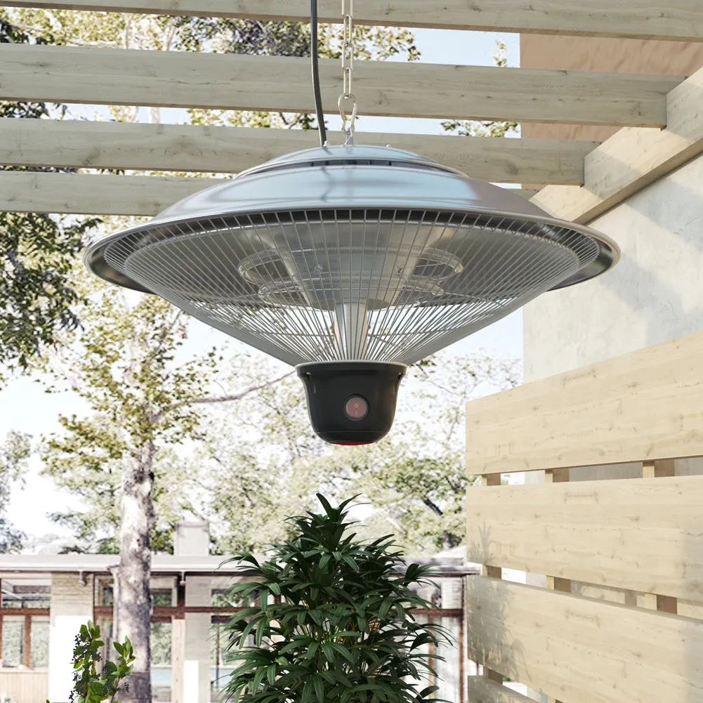 Silver Hanging Patio Heater Outdoor Ceiling Electric Heater with 3 Adjustable Settings