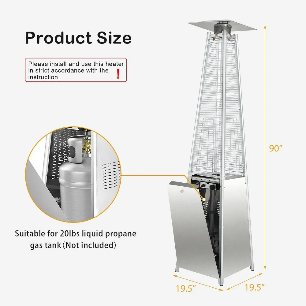 Silver Pyramid Patio Heater Portable Gas Heater with Auto Shut-off Function