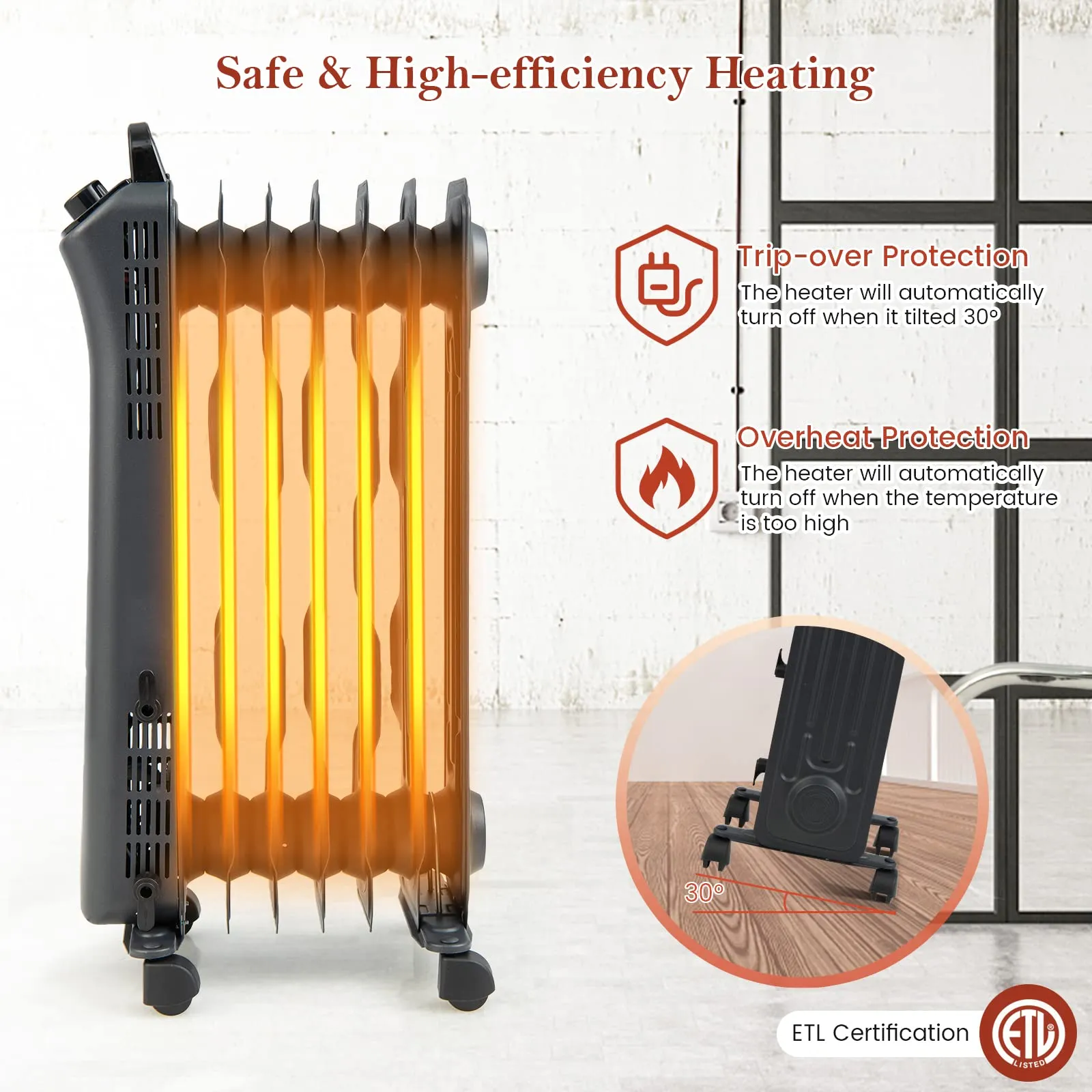 Tangkula 1500W Oil Filled Radiator Heater, Electric Space Heater with 3 Heating Modes