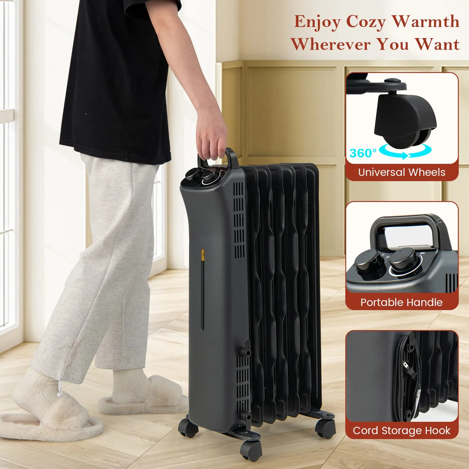 Tangkula 1500W Oil Filled Radiator Heater, Electric Space Heater with 3 Heating Modes