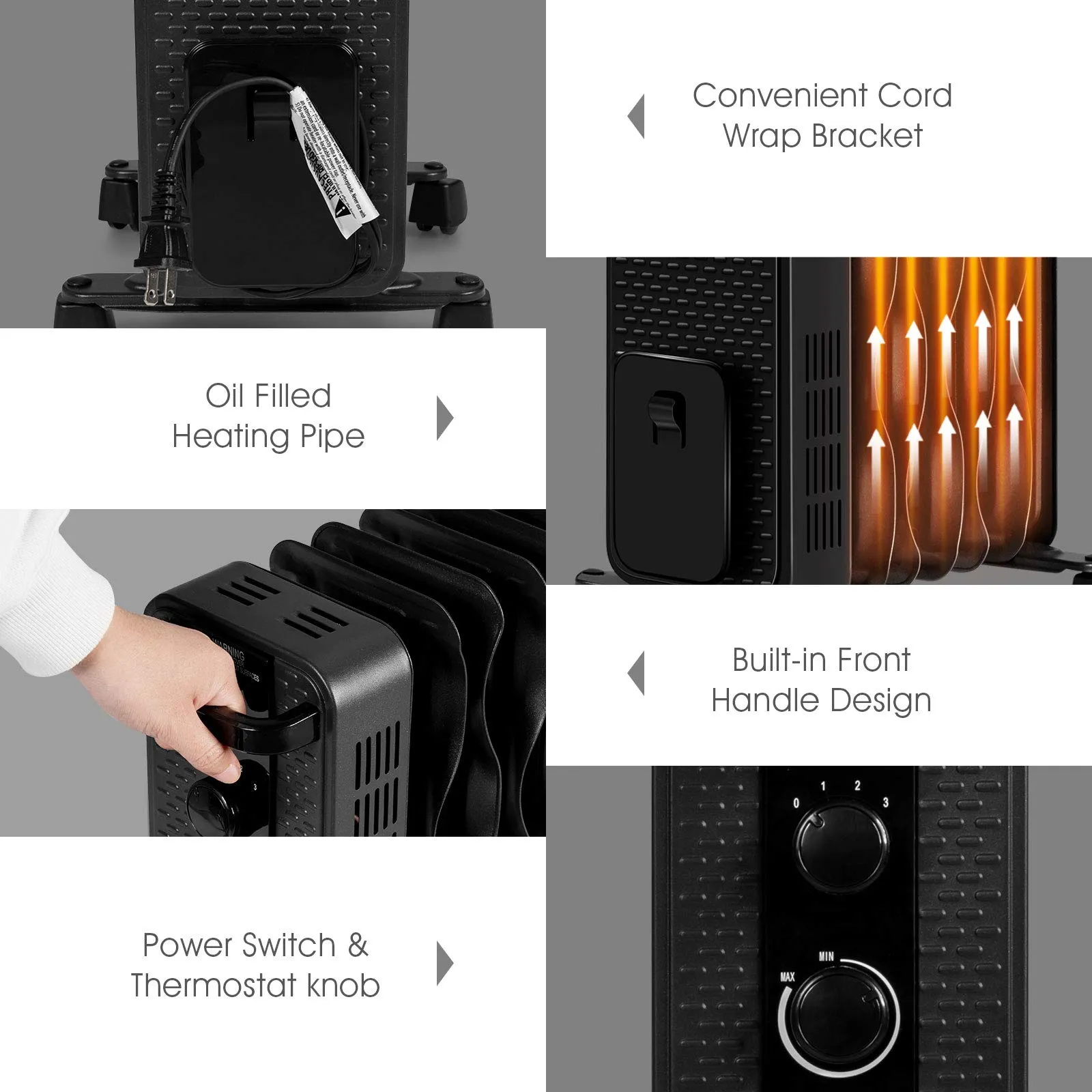Tangkula 1500W Oil Filled Radiator Heater, Portable Space Heater Radiator w/ 3 Heating Modes & Adjustable Thermostat