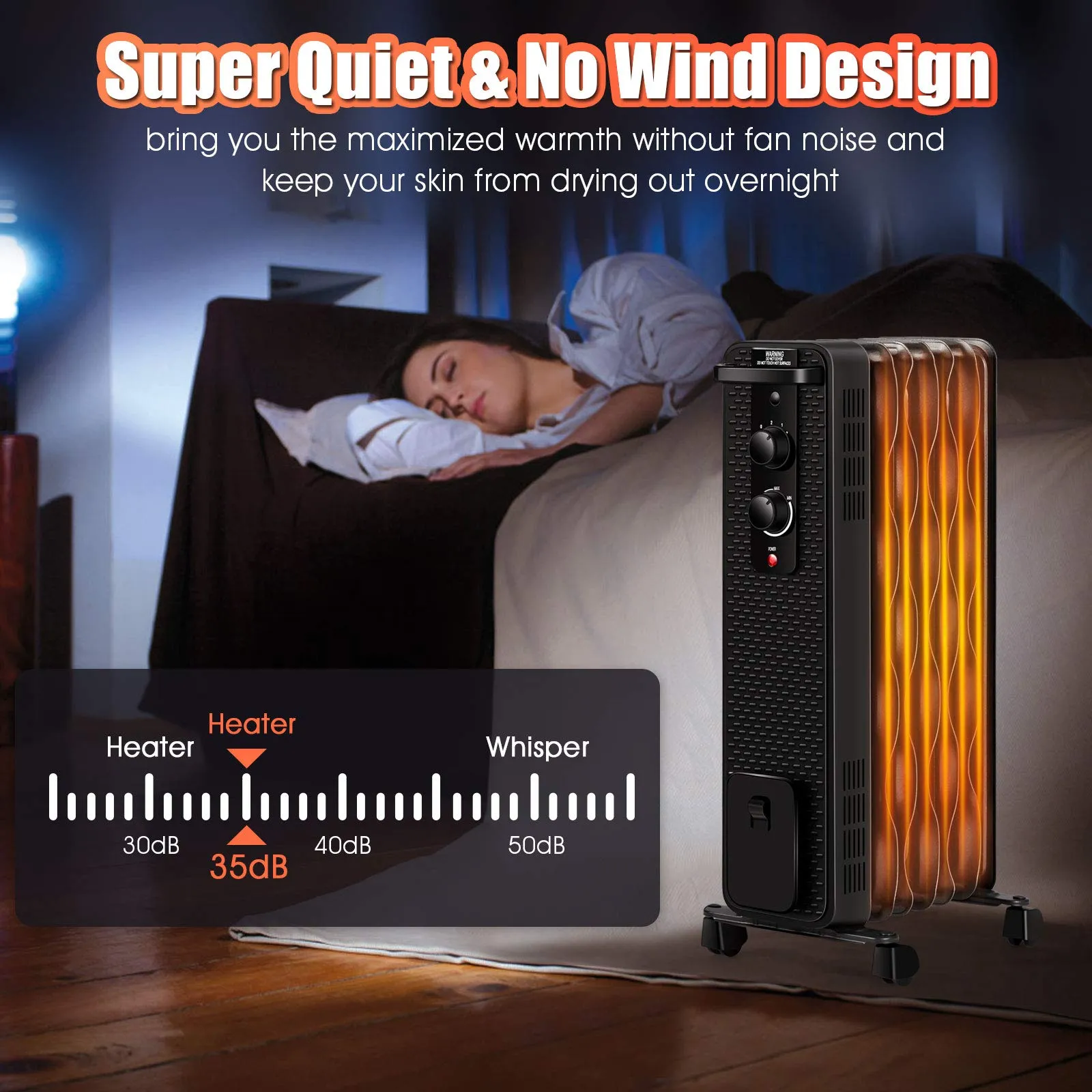 Tangkula 1500W Oil Filled Radiator Heater, Portable Space Heater Radiator w/ 3 Heating Modes & Adjustable Thermostat