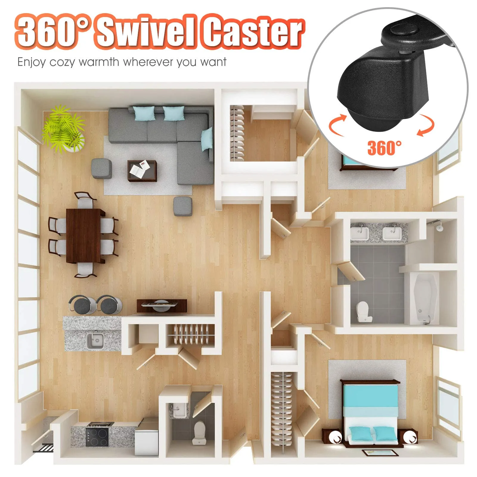 Tangkula 1500W Oil Filled Radiator Heater, Portable Space Heater Radiator w/ 3 Heating Modes & Adjustable Thermostat