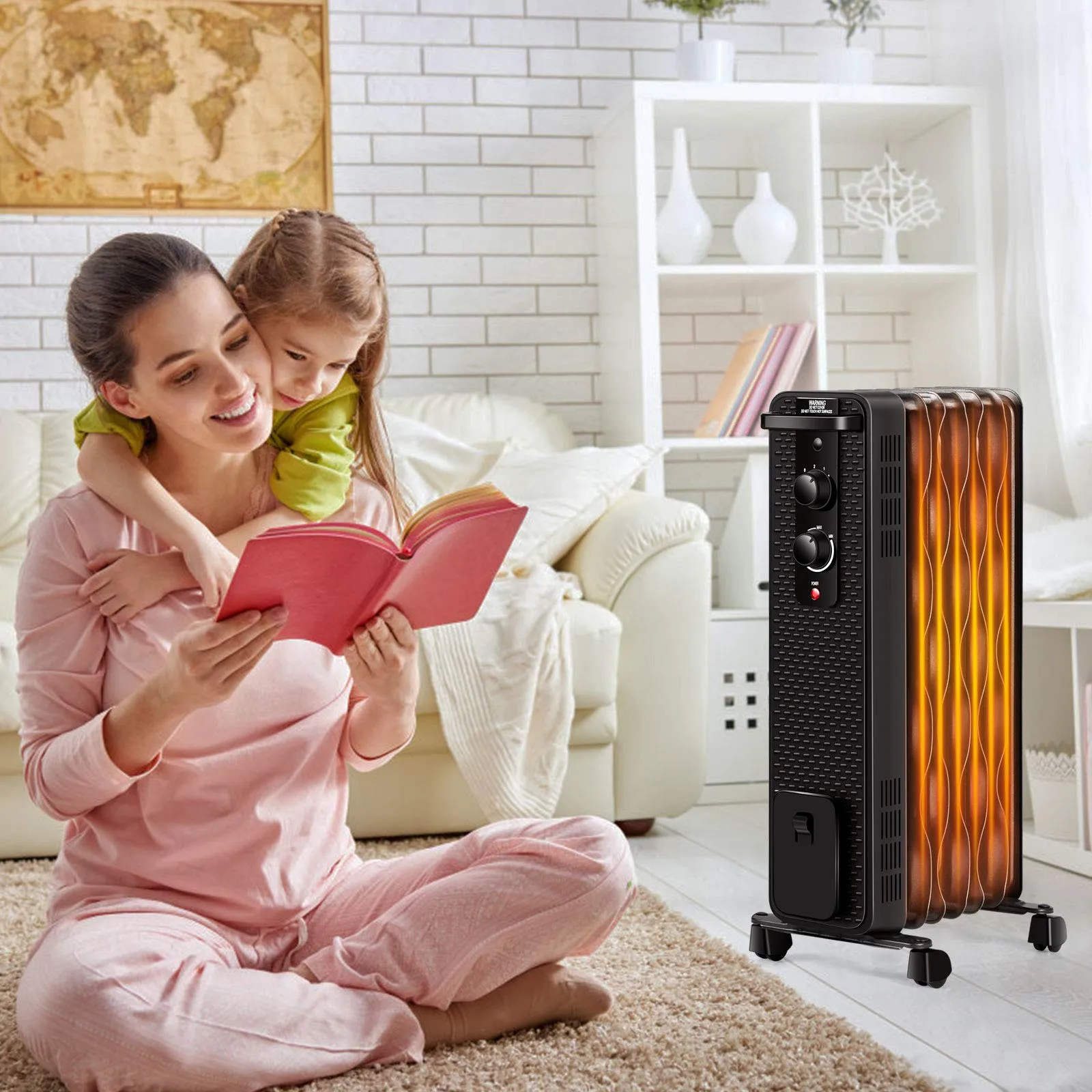Tangkula 1500W Oil Filled Radiator Heater, Portable Space Heater Radiator w/ 3 Heating Modes & Adjustable Thermostat