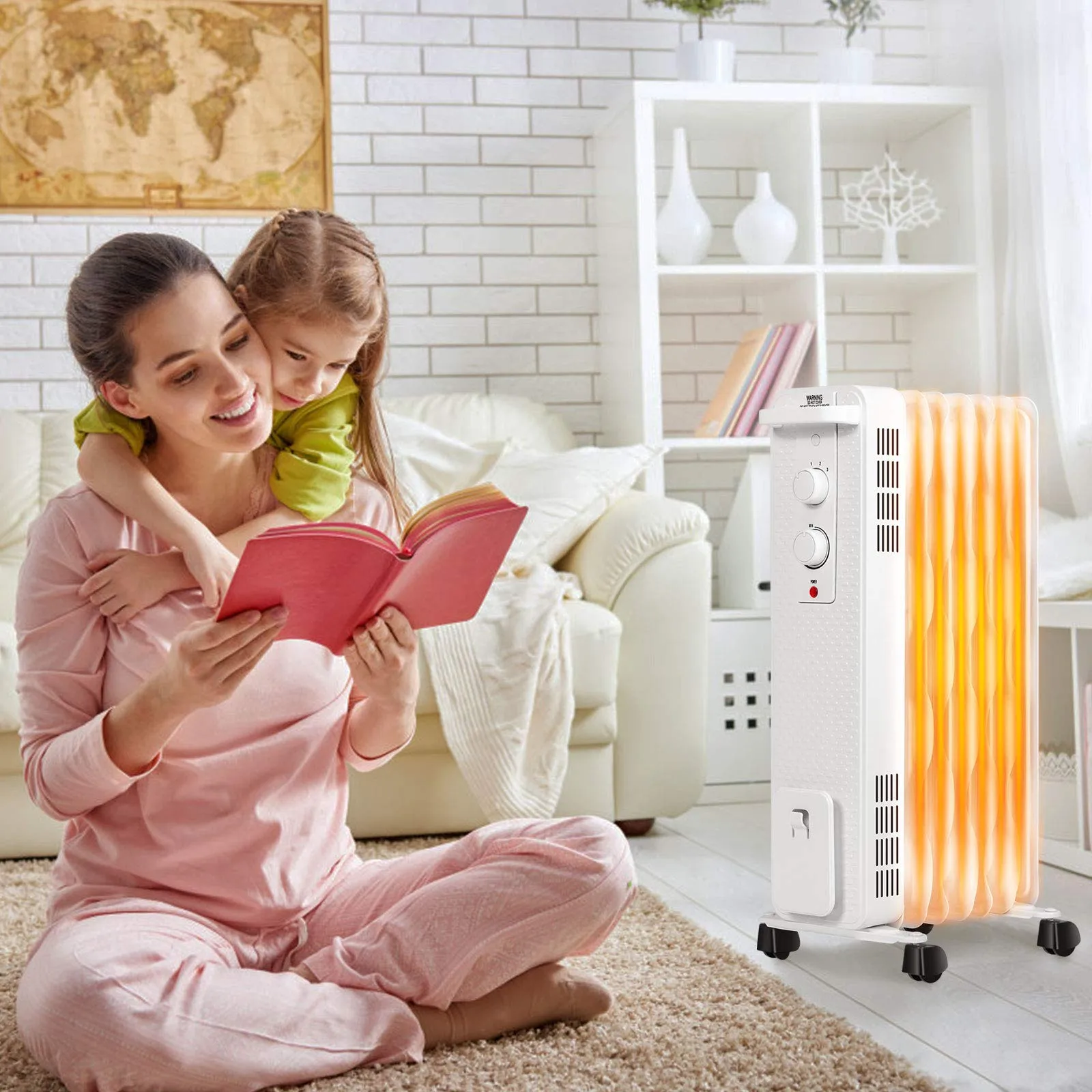 Tangkula 1500W Oil Filled Radiator Heater, Portable Space Heater Radiator w/ 3 Heating Modes & Adjustable Thermostat