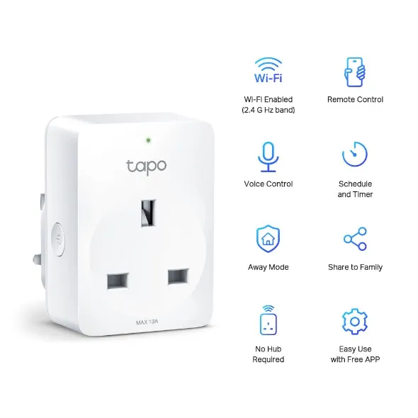 Tapo P100 V1.2 - Smart Plug - Wireless - 802.11B/G/N, Bluetooth 4.2 - 2.4 Ghz