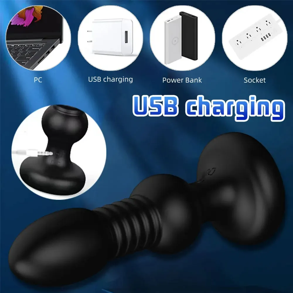 Thrusting Dildo Vibrator - Remote Control Telescopic Butt Plug Prostate Massager